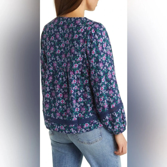 Lucky Brand Pintuck & Embroidery Cotton Blend Peasant Blouse, Navy, XXL, NWT - Picture 3 of 6